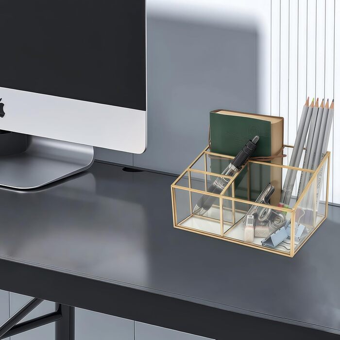 Органайзер для косметики, золотий органайзер для туалетного столика, тримач для пензлів для макіяжу, тримач для палітри тіней для повік з 4 відділеннями, прозорий органайзер для макіяжу для спальні та ванної кімнати, ретро D41B