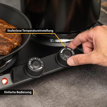 Подвійна конфорка TZS First Austria 2500 Вт Чавунні варильні поверхні 180/150 мм Ручне керування Металевий корпус мобільний для кемпінгу та подорожей Чорний