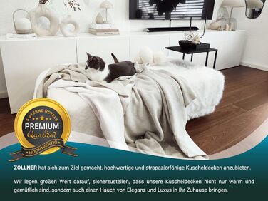 Двоколірна флісова ковдра ZOLLNER 150x200 см - Затишна ковдра для дивана бежевого кольору - Можна прати при температурі до 40C - Міцна змішана тканина - Якість готельної білизни - Сертифіковано Oeko-Tex 150 x 200 см бежевий