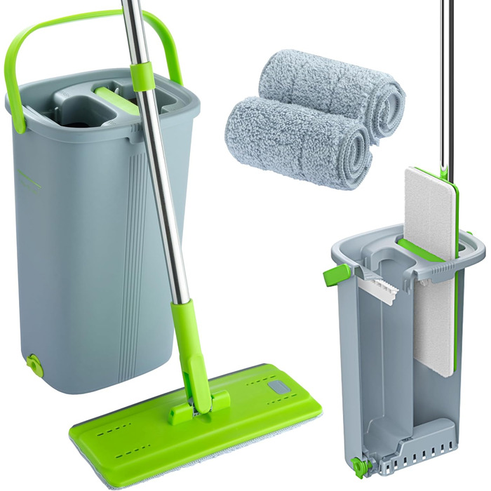 Набір швабри та відра EasyGleam - швабра для підлоги з телескопічною штангою, Інноваційне двокамерне відро для вологого та сухого