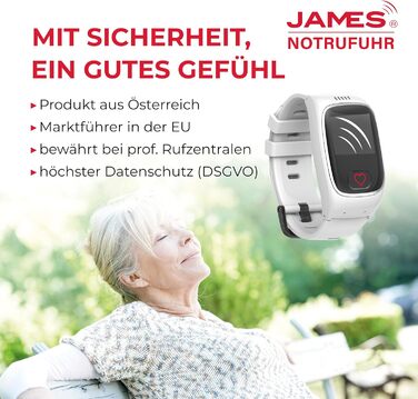 Годинник James B8 для екстрених випадків та безпеки для людей похилого віку GPS, виявлення падіння, кнопка SOS, монітор серцевого ритму, функції для здоров&39я, сімейний додаток, гучний будильник чорний/білий вкл. SIM-картку та 2 місяці безкоштовного тари