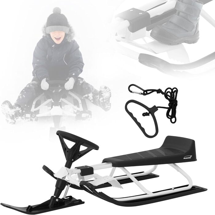 Німеччина Санки з кермом, дитячі санки від 5 років, скібоб для дітей та дорослих до 90 кг, санки з кермом, ножні гальма, тяговий т