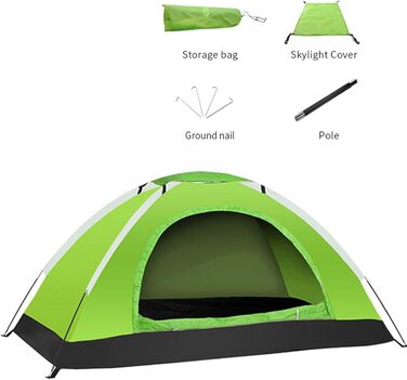 Компактний надлегкий кемпінговий намет із сумкою для перенесення, міцна конструкція, стійка до погодних умов, для активного відпочинку на свіжому повітрі, 1 особа, зелений