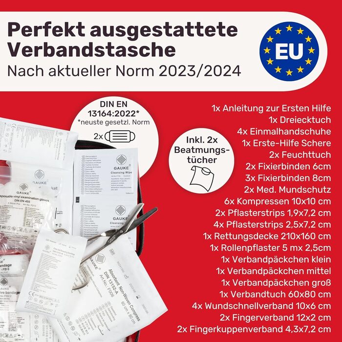 Автомобільна аптечка згідно з чинним стандартом 2024/2025, включаючи дихальні шторки - Автомобільна аптечка може використовуватися