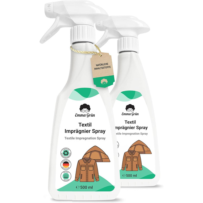 Емма Зелений водонепроникний спрей для текстилю та намету 2x500 мл - Стійке просочення для наметів та одягу - Водонепроникна розпи