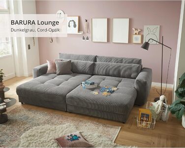 Великий диван BARURA Cord темно-сірого кольору XXL диван з великою спальною зоною, сучасний диван 292x194 см, включаючи подушки для ніг