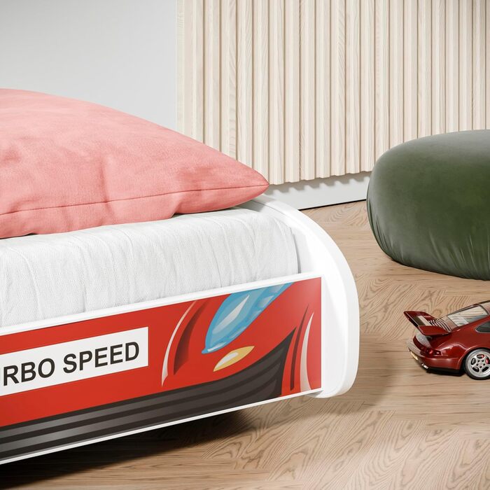 Дитяче ліжко KOBI з поручнями - Дизайн машинки Гоночна машина 140 x 70 см Дитяче ліжко з матрацом Дитячі ліжка для хлопчиків та дівчаток Односпальне ліжко, Дитяче ліжко, Ліжко-автомобіль