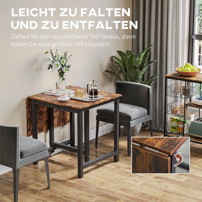 Розкладний прямокутний обідній стіл HOMCOM для 4-6 осіб на колесах, металевий обідній стіл 118 x 70 x 76,5 см, коричневий