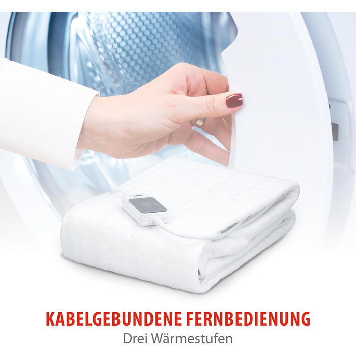Ковдра з підігрівом Alpina - 80 x 150 см - Підковдра з підігрівом 60 Вт - Ковдра з підігрівом та 3 режимами нагріву - Можна прати в пральній машині на циклі для вовни - Клас захисту II - Поліестер - Білий