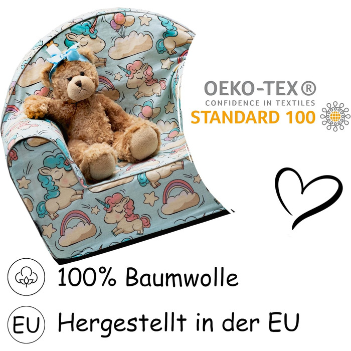 Чохол з пінопласту PinkZebra для дитячих крісел, чохол для крісла, підходить для дитячих крісел розміром 51 x 34 x 42 см, площа сидіння 26 x 26 см, Oeko-Tex Standard 100 (Єдиноріг)