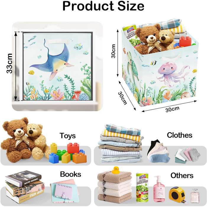 Коробка для зберігання 30 см, 3 шт. и, кошик для зберігання морських тварин, дитячий складний куб-органайзер для зберігання океанічних акул, черепах, іграшок, книг, одягу, медуз