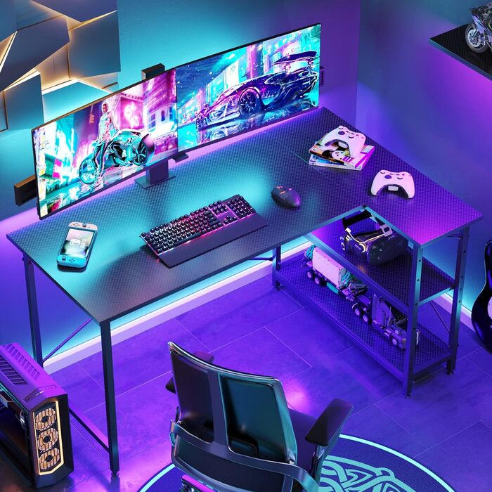 Комп'ютерний стіл Bestier з відсіками для зберігання Письмовий стіл Невеликий Г-подібний кутовий стіл з полицями 140 см Реверсивни