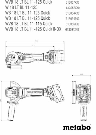 Акумуляторна кутова шліфувальна машина Metabo W 18 LT BL 11-125 - 613052840 - 18 В - Шліфувальна машина з потужним безщітковим дви