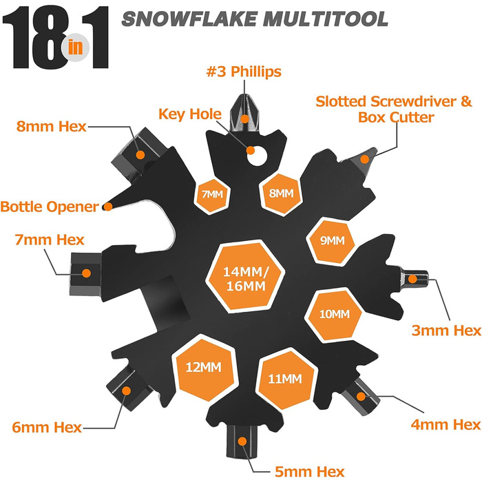 Подарунки для чоловіків, кишеньковий молоток 37 в 1 з набором багатофункціональних інструментів зі сніжинкою, багатофункціональні