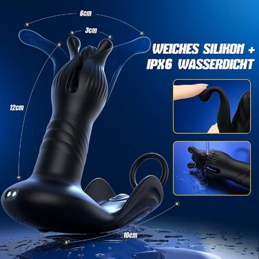 Анальний вібратор для чоловіків Soulour 4 в 1, стимуляція простати, з ерекційним кільцем та вібрацією яєчок, 9 режимів