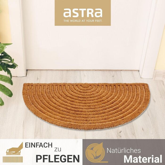 Килимок для дверей Astra Modern - Кокосовий килимок 45x75 см Напівкруглий Натуральний - Нековзний килимок для уловлювання бруду, міцний - Килимок для приміщень - Килимок для критих відкритих приміщень 45 x 75 см (півколо) Смуги Півколо