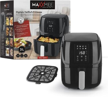 Фритюрниця MAXXMEE Digital 3L Комбінація - конвекційна піч, гриль і фритюрниця 8 Збережені програми та функція таймера Смаження, гриль, запікання, розморожування, нагрівання та підтримання тепла 1300 Вт 3 л