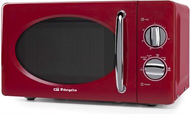 Мікрохвильова піч ємністю 20 літрів, 6 рівнів потужності, таймер до 30 хвилин, вінтажний дизайн, 700 Вт, сталь, червоний, 2020 -