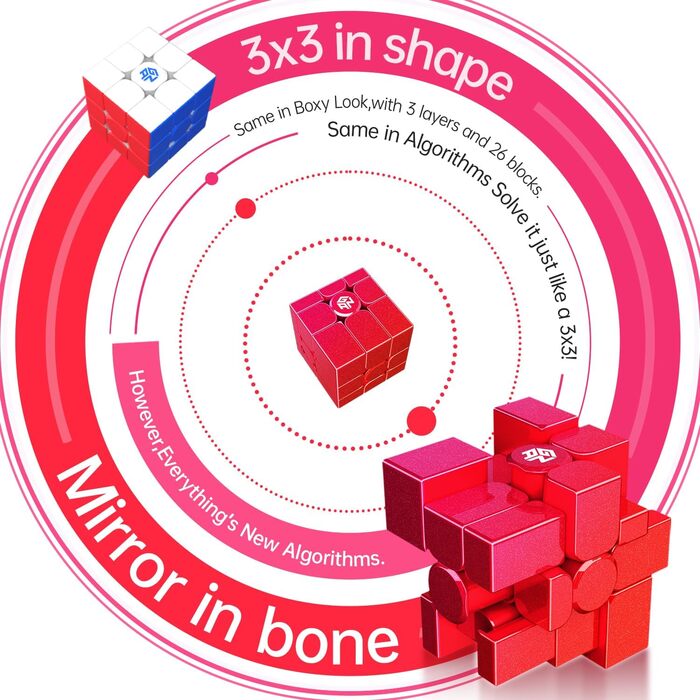 Кубик Рубіка Класичний 3x3, Speed Cube Original з IPG і GES, Magic Cube без наклейок, GAN Cube Classic Products - ідеальна гра-головоломка для дорослих і дітей (Mirror Rouge), 356RS