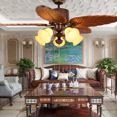 Стельовий вентилятор FAZRPIP низькопрофільний і легкий, 5 лопатей вентилятора з масиву дерева, стельові світильники з підсвічуванн