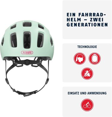 Велосипедний шолом ABUS Youn-I 2.0 - з підсвічуванням для дітей, підлітків та молоді - для дівчаток та хлопчиків S (48-54 см) Mint