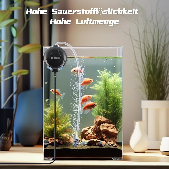Кисневий насос Boxtech Mini Quiet Aquarium з повітряним каменем та силіконовим шлангом для акваріумів та нано-акваріумів (чорний)