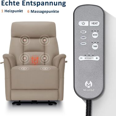 Крісло для телевізора M MCombo з електричним регулюванням, крісло-реклайнер з функцією відкидання, масажне крісло, висота 3 см біля стіни, крісло для телевізора для невеликих приміщень, USB-порт та поперекова подушка, вітальня, 7063 (бежево-коричневий)