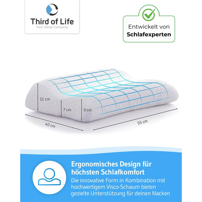 Подушка для шиї MATAR, ергономічна подушка для шийного відділу хребта, подушка для шиї з в&39язкопружною піною з ефектом пам&39яті, ідеально підходить для сну на боці та спині, регульована висота, 55 x 40 x 11/9 см, білий