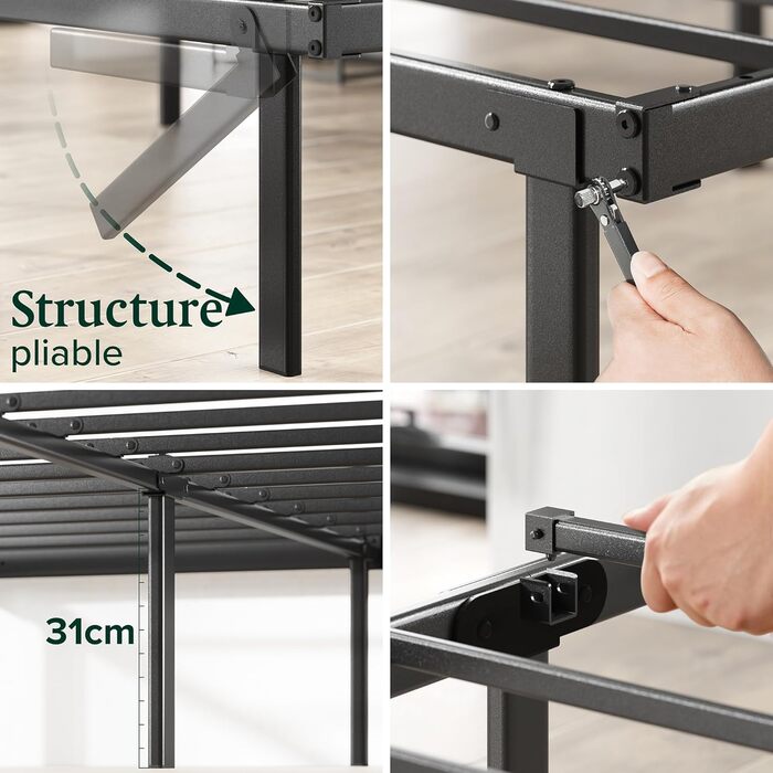 Ліжко Zinus Caleb з металевої платформи, висота 36 см, сталевий каркас, складне, для зберігання під ліжком, легке складання