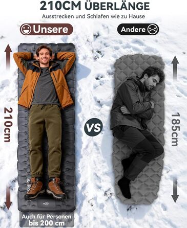 Килимок для кемпінгу HIKENTURE, R-значення 7.3, з ножним насосом, надтовстий килимок для сну 10 см, 210x64 см, теплий килимок для сну/надувний матрац, невеликий розмір у упаковці, 4 сезони для активного відпочинку, походів, наметів