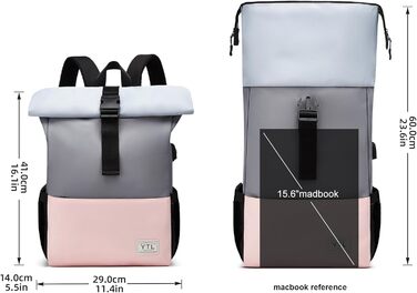 Водонепроникний рюкзак YTL Rolltop для жінок та чоловіків, з відділенням для ноутбука 17 дюймів, великий елегантний рюкзак для велоспорту, подорожей, сумка для школи, поясна сумка Uni, рожево-сірий колір
