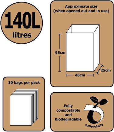 Компостовані паперові сміттєві пакети All-Green об&39ємом 140 літрів (140 л), 10 сміттєвих пакетів