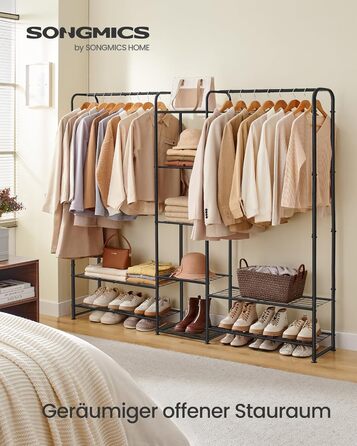 Вішалка для одягу, Відкрита шафа, Вішалка для одягу, Вішалка для пальто з полицями, Металева шафа, Окремостояча, 29 x 183 x 158,4 см, Матовий чорний LGR463B01 183B см Матовий чорний