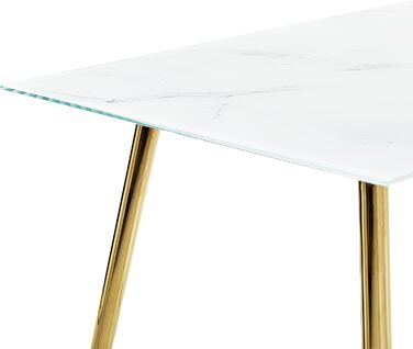 Обідній стіл Beliani із загартованого скла з глянцевою стільницею, мармуровим ефектом та золотими ніжками Mulga.