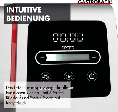 Електрична м'ясорубка GASTROBACK 6-в-1 з насадками для ковбас та печива, 2500 Вт, нержавіюча сталь, сенсорний екран, з пресом для бургерів