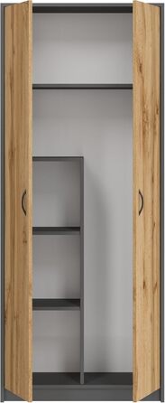 Шафа для мітл - Шафа для прибирання, побутова шафа - 74x35x180 см - Практична багатоцільова шафа, універсальна шафа для мітл, пилососа, засобів для чищення - Dino Graphite/Oak Wotan Graphite / Oak Wotan