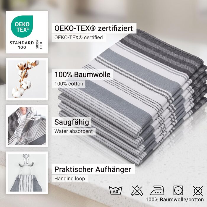 Набір з 4 чайних рушників, приблизно 50x70 см, бавовна, сіра смужка