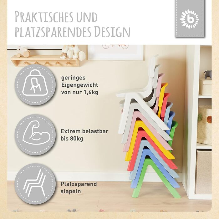 Дитячий стілець Bieco, підходить з 1 року, до 80 кг, штабелюється садовий стілець для приміщень/вулиці, дитячий стілець, розкладний стілець для дитячої кімнати, підходить з 3 років, від 2 років, дитячий стілець, пластикове дитяче крісло, стільчик для малю