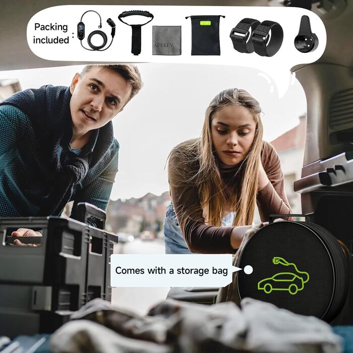 Зарядний кабель AFYEEV 6м тип 2, зарядний кабель 3.6кВт тип 2 Schuko, зарядний кабель електромобіля тип 2 Schuko, регульований стр