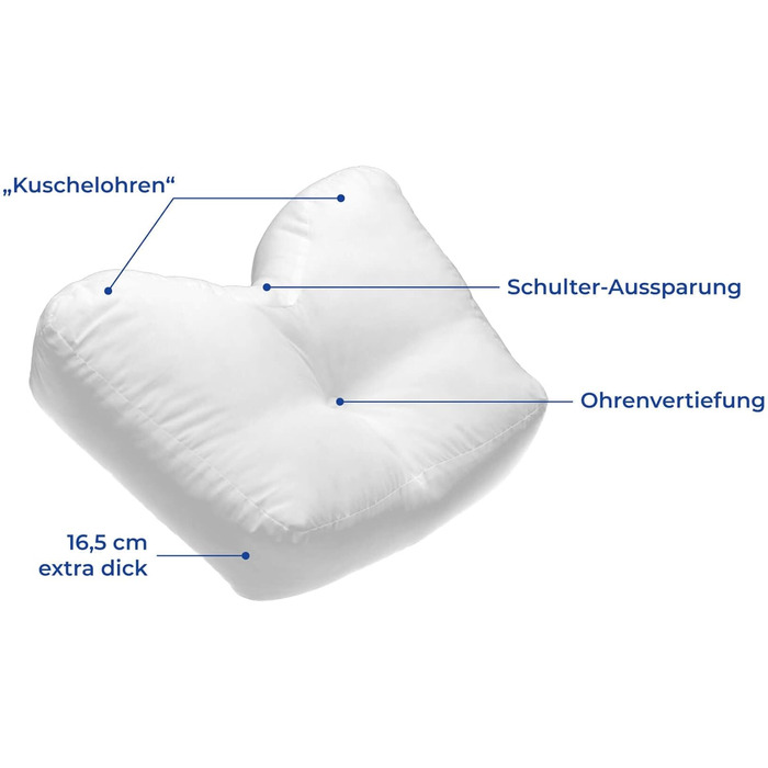 Подушка Maximex Comfort Side Sleeper, подушка для підтримки шиї, приємна якість, наповнювач з високою щільністю, можна прати, біла, бавовна, поліестер, 52 x 40 x 16,5 см