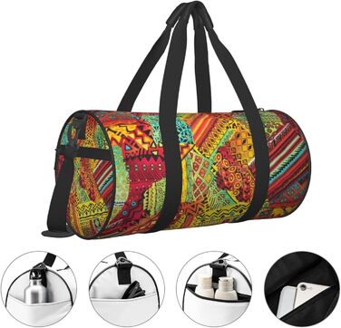 Спортивна сумка, дорожня сумка, з африканським текстилем, візерунок печворк, сумка для подорожей на вихідні, чорна, універсальний розмір, сумка для подорожей