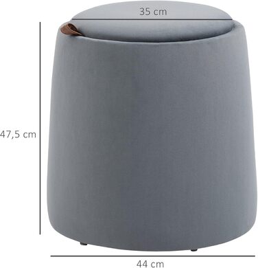 Пуф для зберігання HOMCOM 2-в-1 з кришкою, круглий пуф для ніг, м&39який пуф з оксамитовим приставним столиком для вітальні, спальні, Ø44 x 47,5 см, сірий