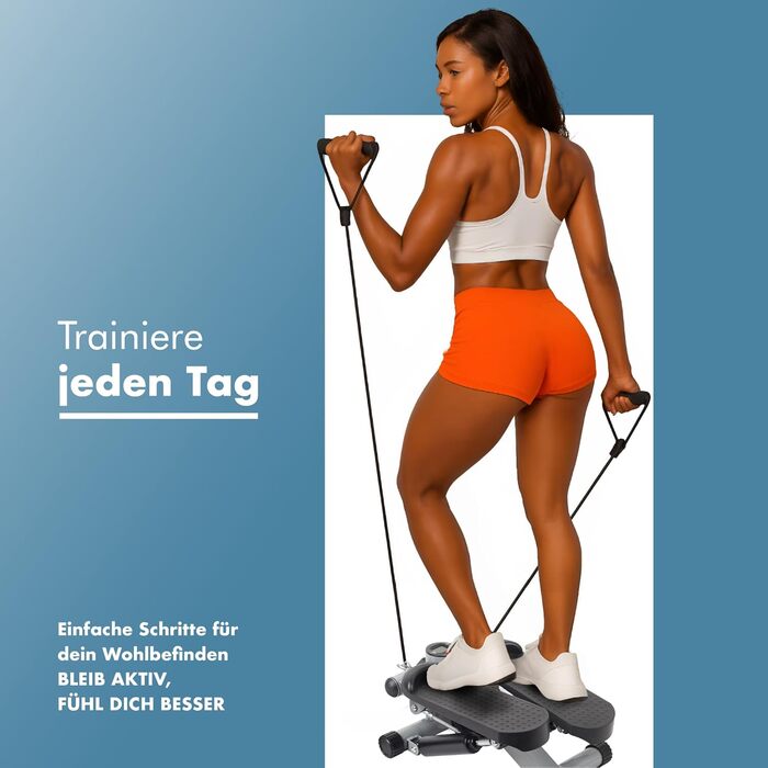 Міні-степер PORTENTUM для домашнього використання з еспандерами та РК-дисплеєм, 5 функцій Stairmaster 3-в-1 для ніг та рук Регульована інтенсивність Фітнес-пристрій для сходів, компактно зберігається