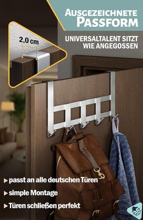 Вішалка для верхнього одягу Menz Premium, 5 гачків - Вішалка для верхнього одягу з нержавіючої сталі, надзвичайно міцні дверні гач