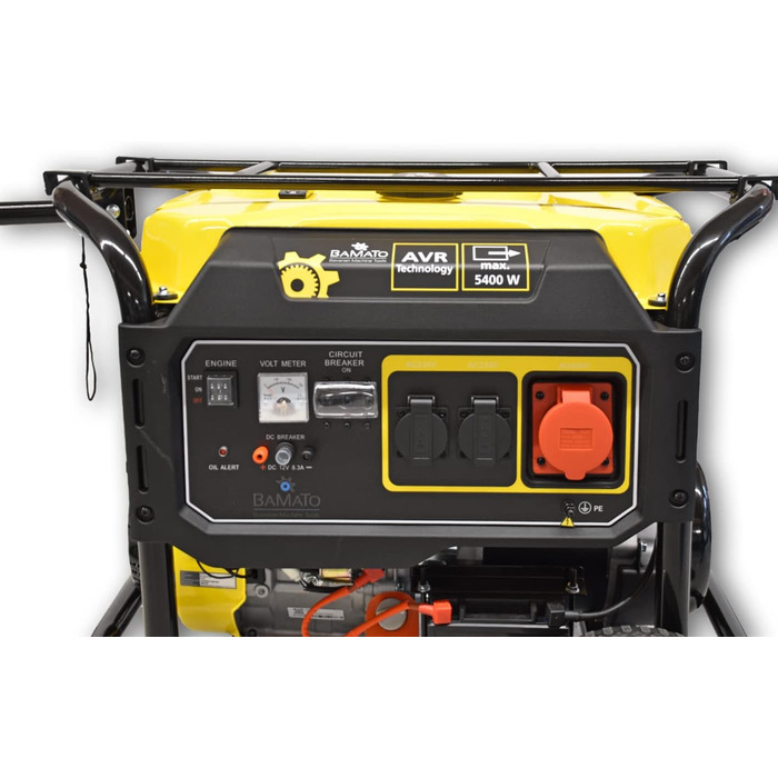 Генератор BAMATO BGE-5400 Інверторний генератор Технологія AVR 4-тактний бензиновий двигун 420 куб.см 12,2 к.с. 5400 Вт Роз&39єми 1 x 400 В, 2 x 230 В та 1 x 12 В постійного струму