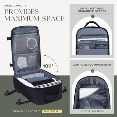 Рюкзак Hayayu Ryanair Hand Luggage 40x30x20, малий, для подорожей у літаку, з відділенням для ноутбука, сумка-протиугінна сумка для коротких поїздок на вихідні, чорний, 45 x 36 x 20 см