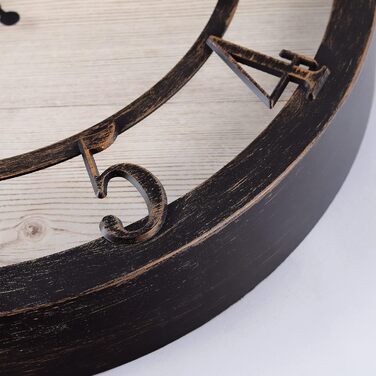 Настінний годинник Lafocuse Vintage безшумний чорний, ретро великі підняті 3D цифри, кантрі стиль безшумний пошарпаний шикарний ан