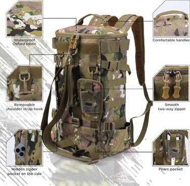 Рибальська сумка Aceshop, водонепроникний рюкзак для рибальських снастей Рюкзак для риболовлі Військова сумка через плече Тактичний туристичний рюкзак Сумка для рибальських снастей Багатофункціональний військовий рюкзак для риболовлі Походи в подорожі