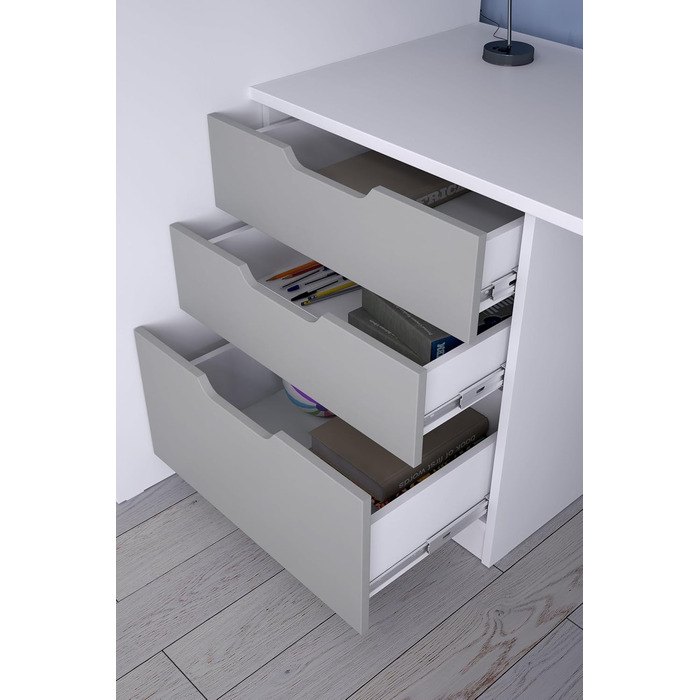 Дитяче ліжко-горище Shefa з письмовим столом - компактне ліжко-горище 5-в-1 для дітей зі сходами, шафою, полицею та робочою зоною - сірого кольору, вантажопідйомність до 90 кг, розміри 206 x 107 см