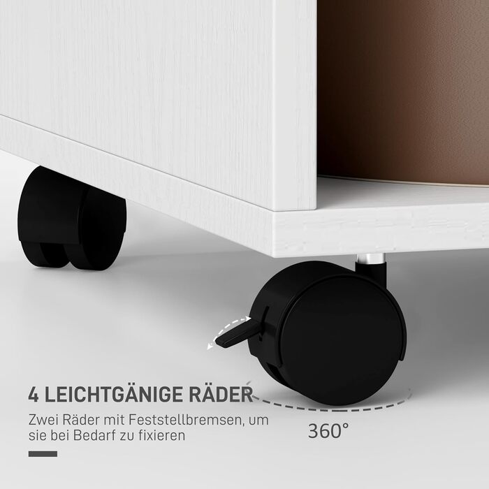 Мобільна шафа HOMCOM з полицями, 4 поворотні колеса для вітальні та спальні, алюмінієвий сплав, 60 x 40 x 127 см, білий